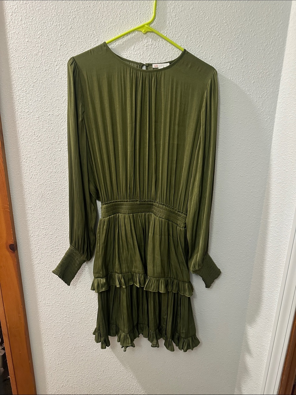 Gianni Bini olive green Long-Sleeve Tiered Ruffle Dress